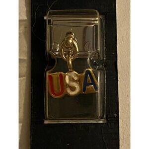 Vintage Patriotic USA Italian Charm Gold Tone Red White Blue Bracelet Link